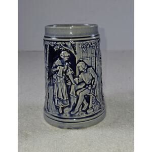 West Germany Vintage Cobalt Blue Relief Beer Stein Grapevine Scene